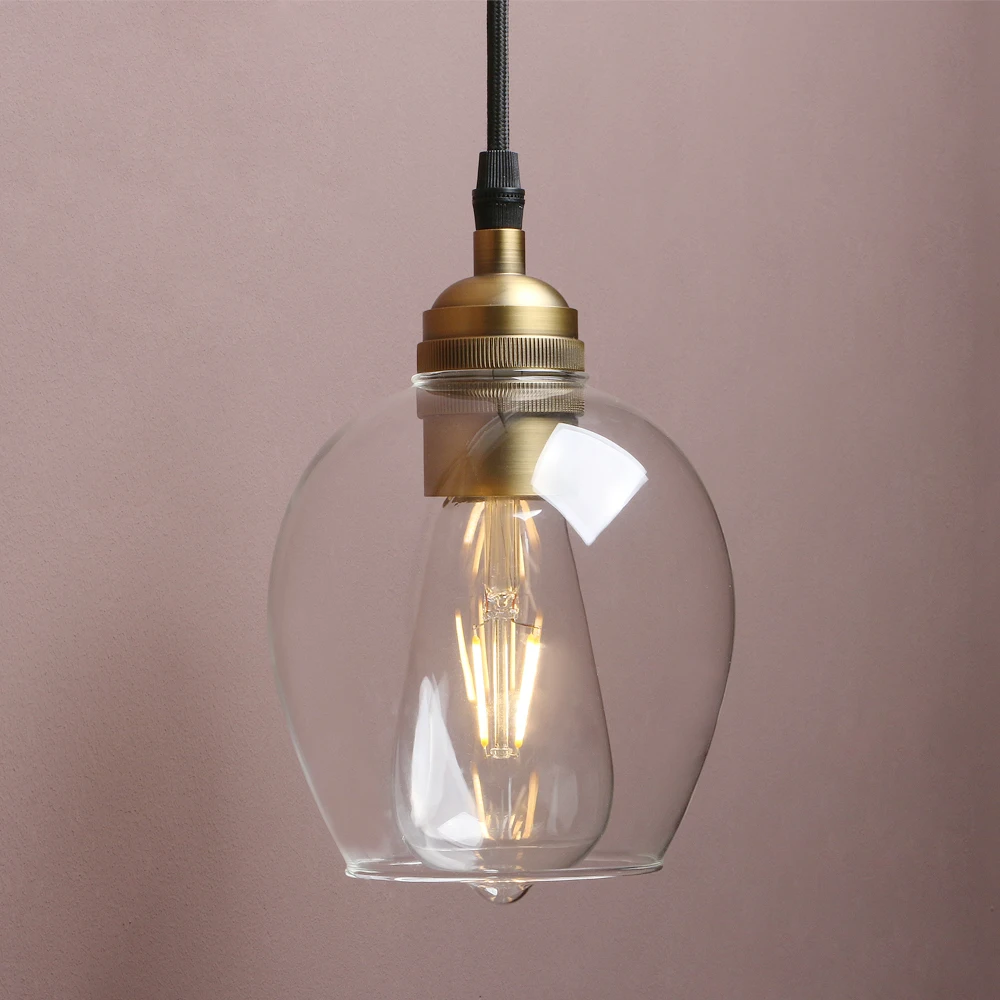 Permo Vintage Pendant Light E27 Base Retro Industrial Metal Finish Clear Glass Ball Shade Pendant Lights