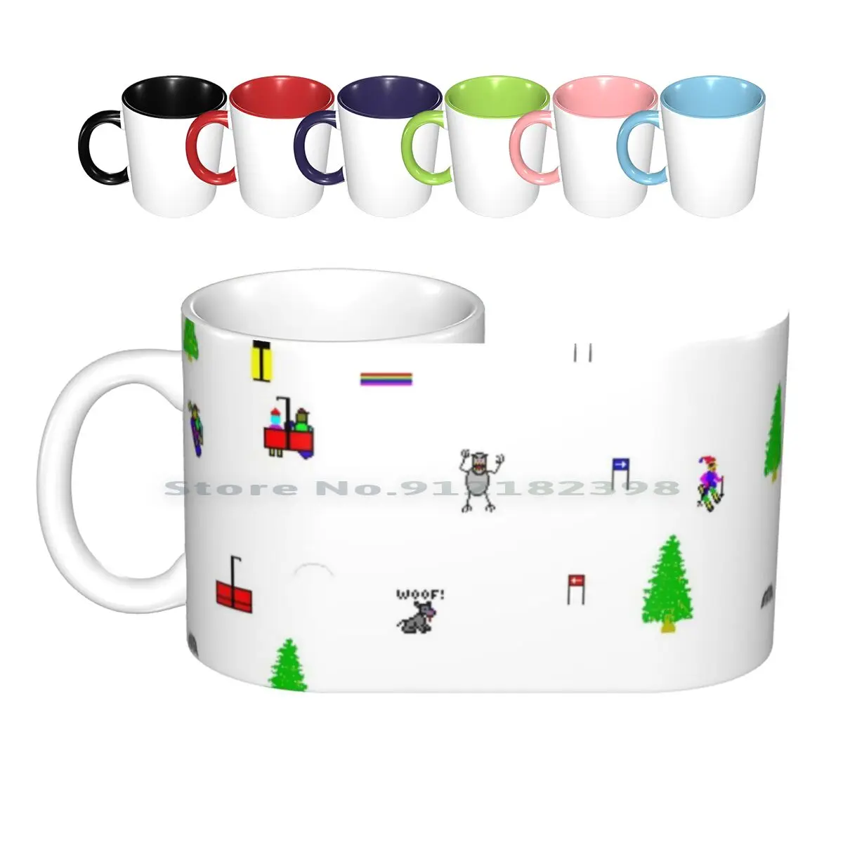 Vintage Ski Game Ceramic Mugs Coffee Cups Milk Tea Mug Skifree Ski Free Vintage Retro Video Game Skiing Monster Slalom Tree