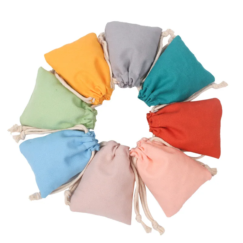 50Pcs/lot 7*9, 9*12, 10*15, 13*18cm Thicken Colorful Cotton Drawstring Bags Jewelry Party Gift Pouch Custom Logo