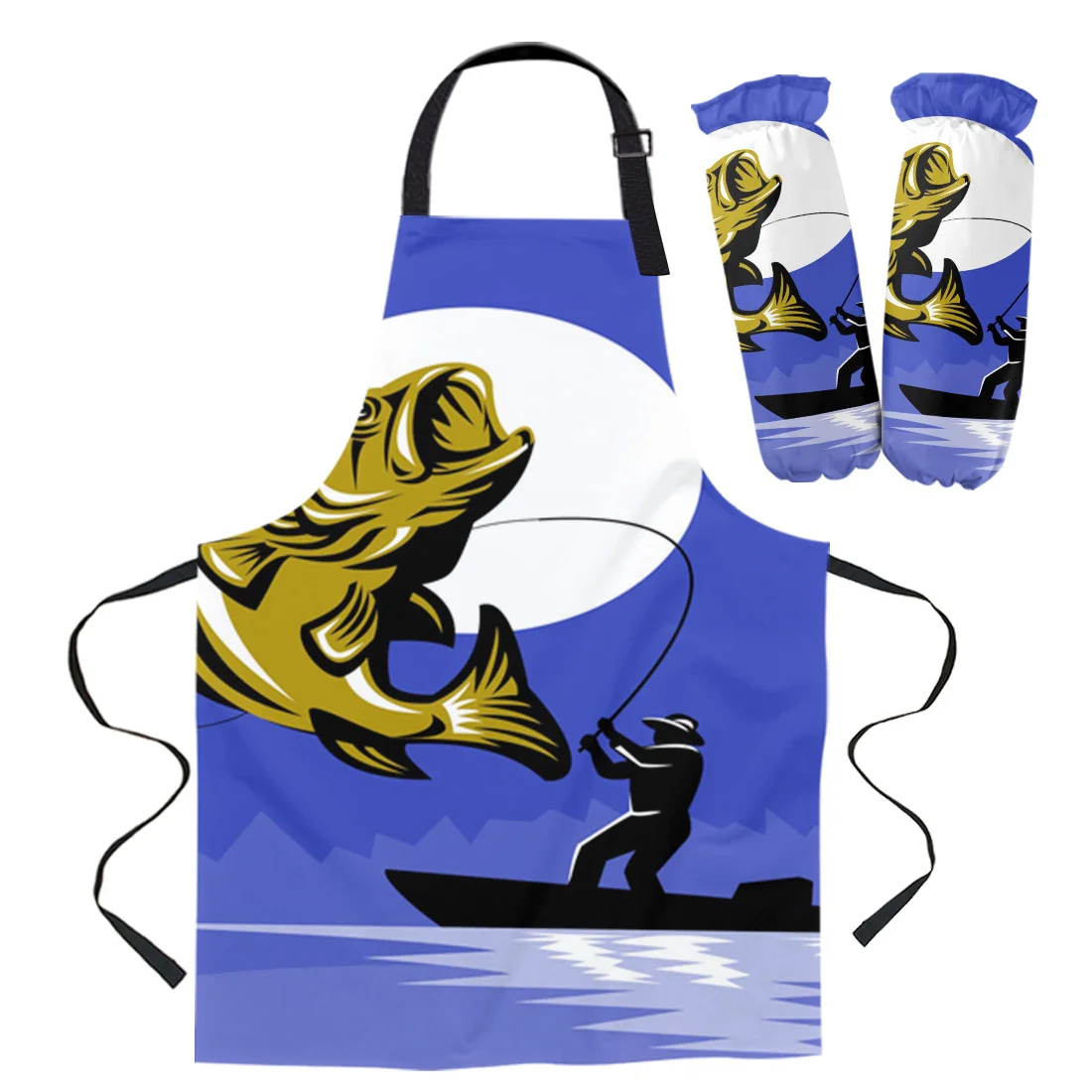 Largemouth Bass Fisherman Fishing Rod Apron Kitchen Baking Accessories Kitchen Bib For Cooking Aprons For Woman Apron Kit