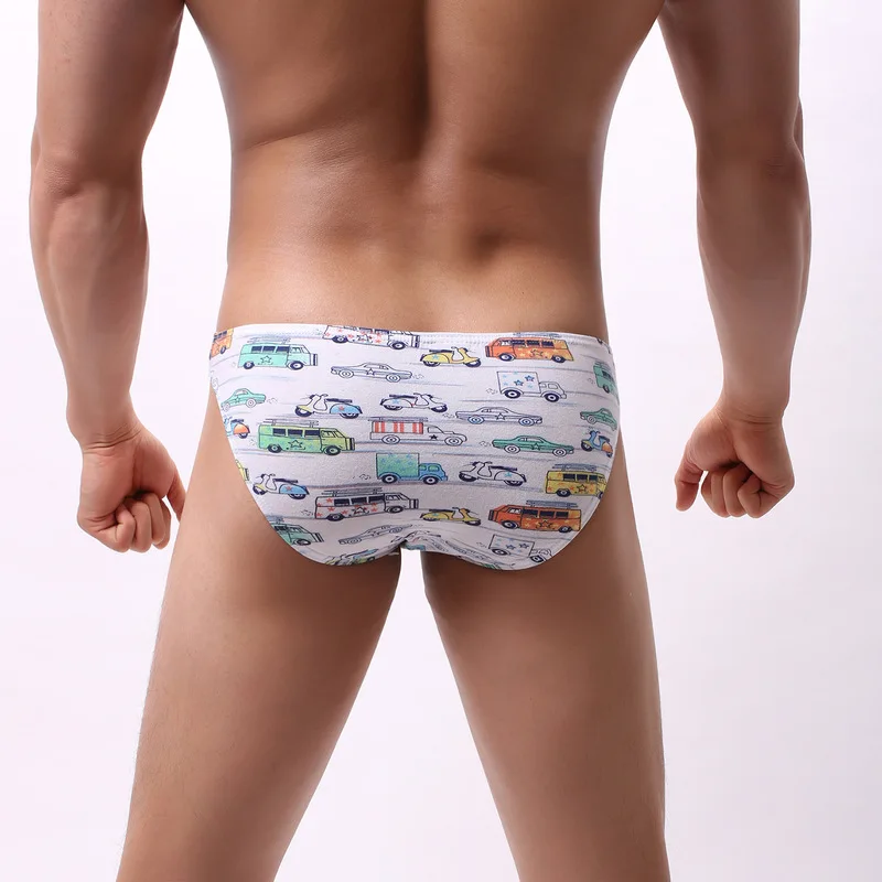 European Size Sexy Low Waist Cotton Man Breifs Cartoon Print Soft Tight Male Underwear Gay Man Breathable Slip Underpants