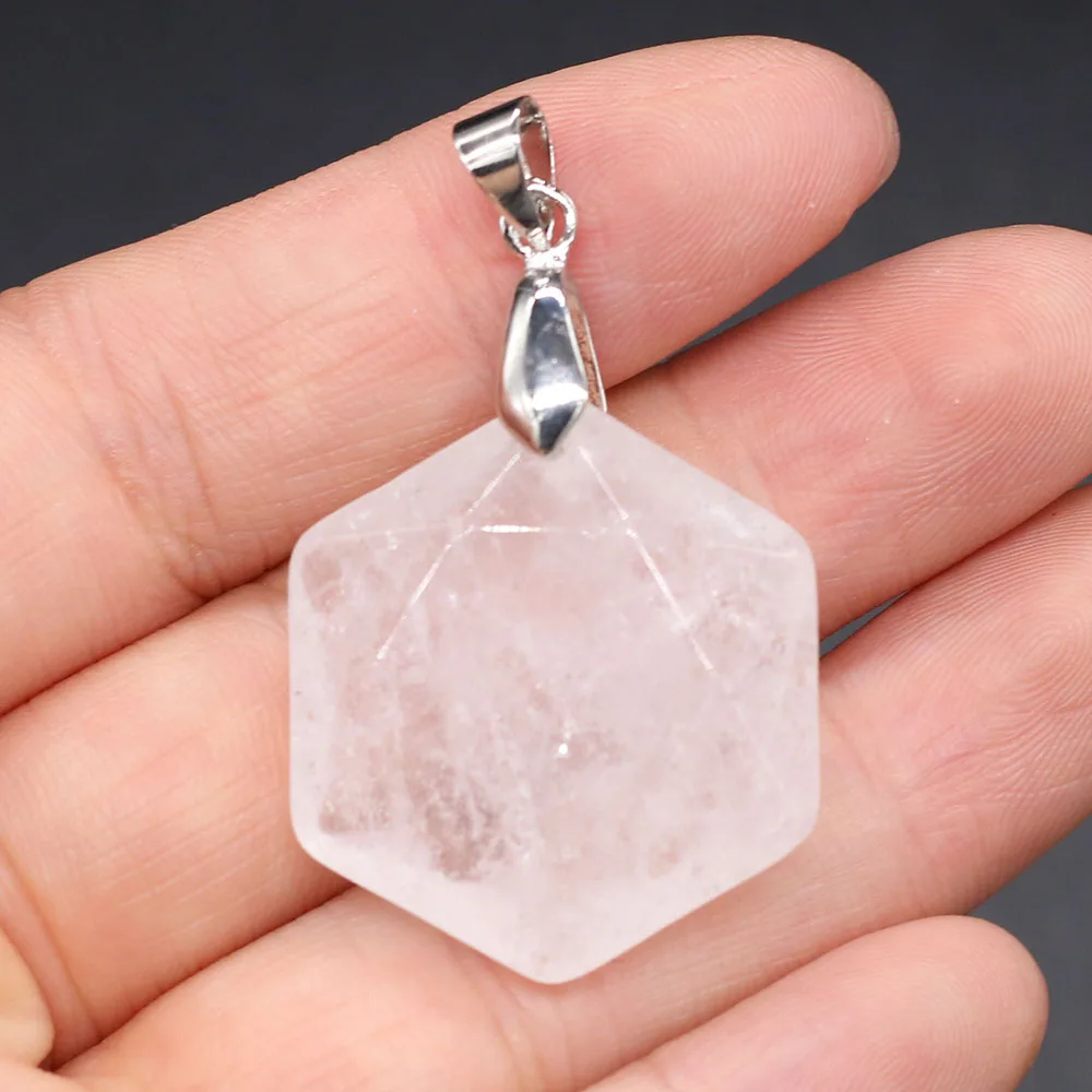 Natural Gem Rose Quartz Tiger Eye Stone Crystal Agate Hexagon Pendant DIY Necklace Earring Jewelry Accessories Party Gift Making