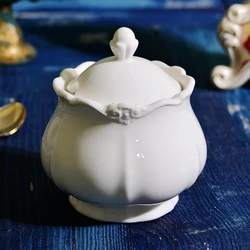 European style white ceramic sugar jar with flower design one porcelain spoon for free European style home food and beverage pot