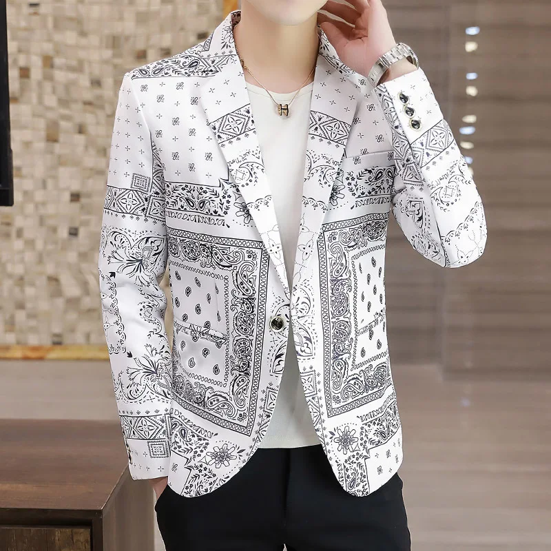 

2023 Men's New Clothes Printed Leisure blazer Youth Fashion and Handsome Single Button Suit blazer