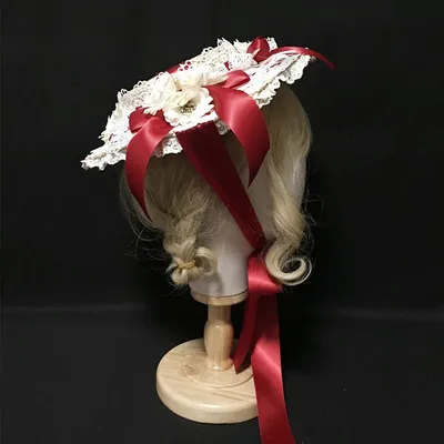 Handmade flat Top Retro Lolita Straw Hat Elegant Party Mori girl Flower Bandge Bowknot Hairband Hairpin Headdress