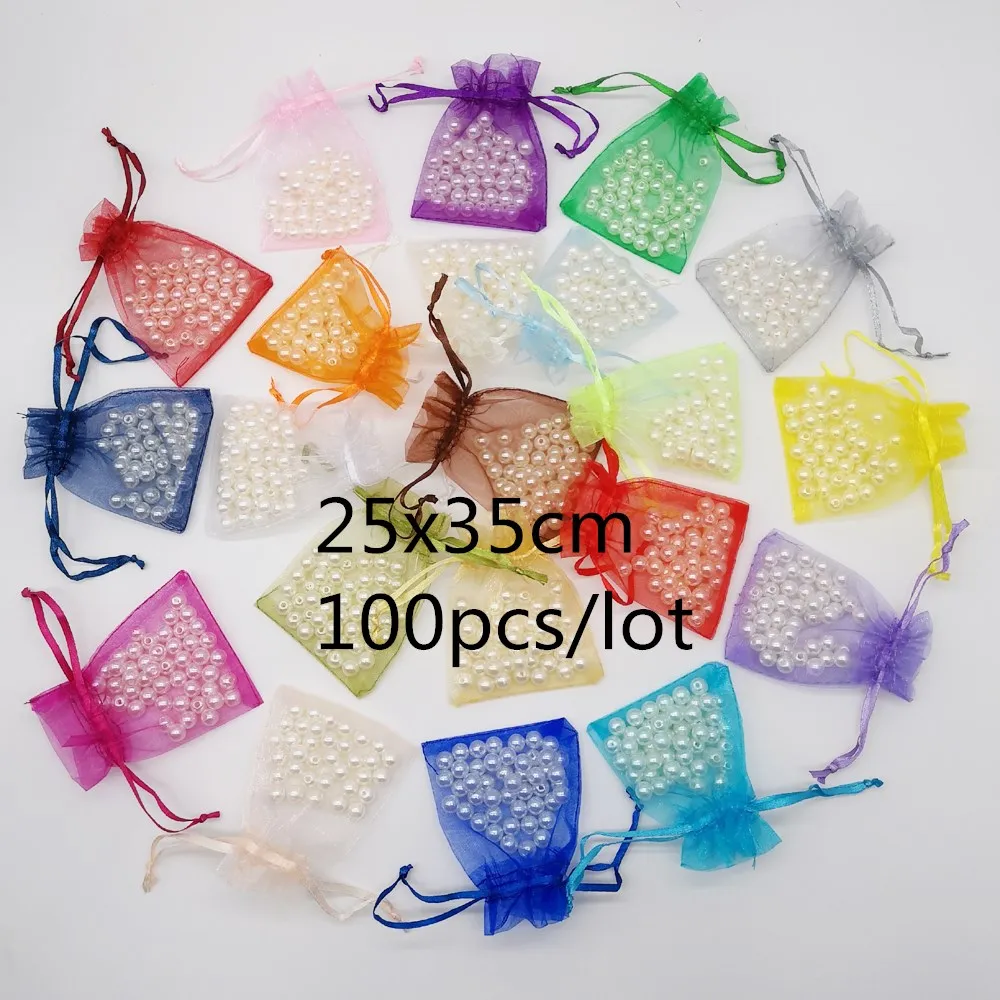 

100 шт. 25x35 см сумки для ювелирных изделий из органзы, сумка из органзы на шнурке, подарочная сумка, упаковка для ювелирных изделий, сумки для упаковки ювелирных изделий