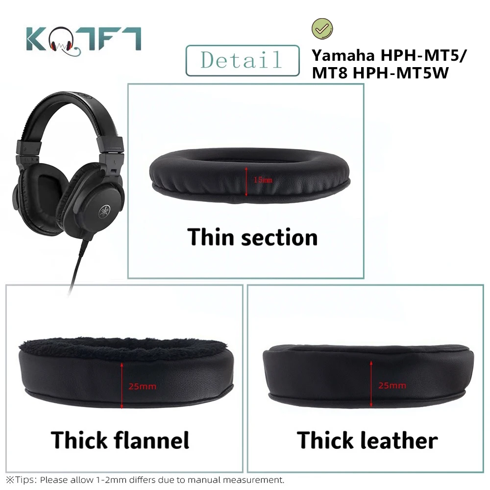 KQTFT 1 Pair of Velvet leather Replacement EarPads for Yamaha HPH-MT5/MT8 HPH-MT5W Headset Earmuff Cover Cushion Cups