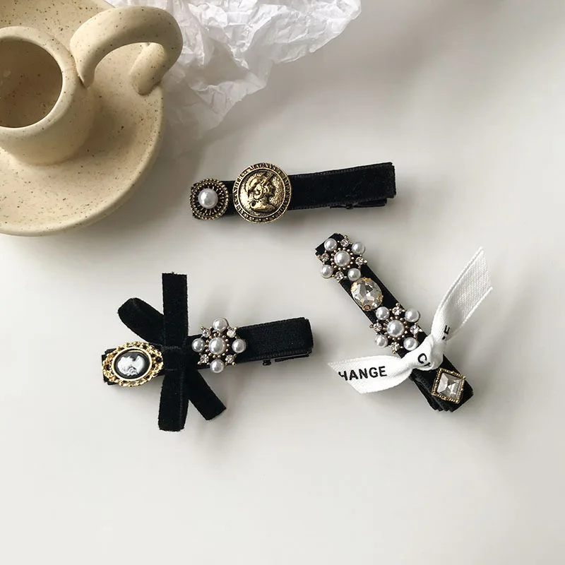 Koreański temperament elegancki bowknot pearl szpilka netto czerwony ins czarny prosty grzywka klip spinka boczna do włosów akcesoria do włosów