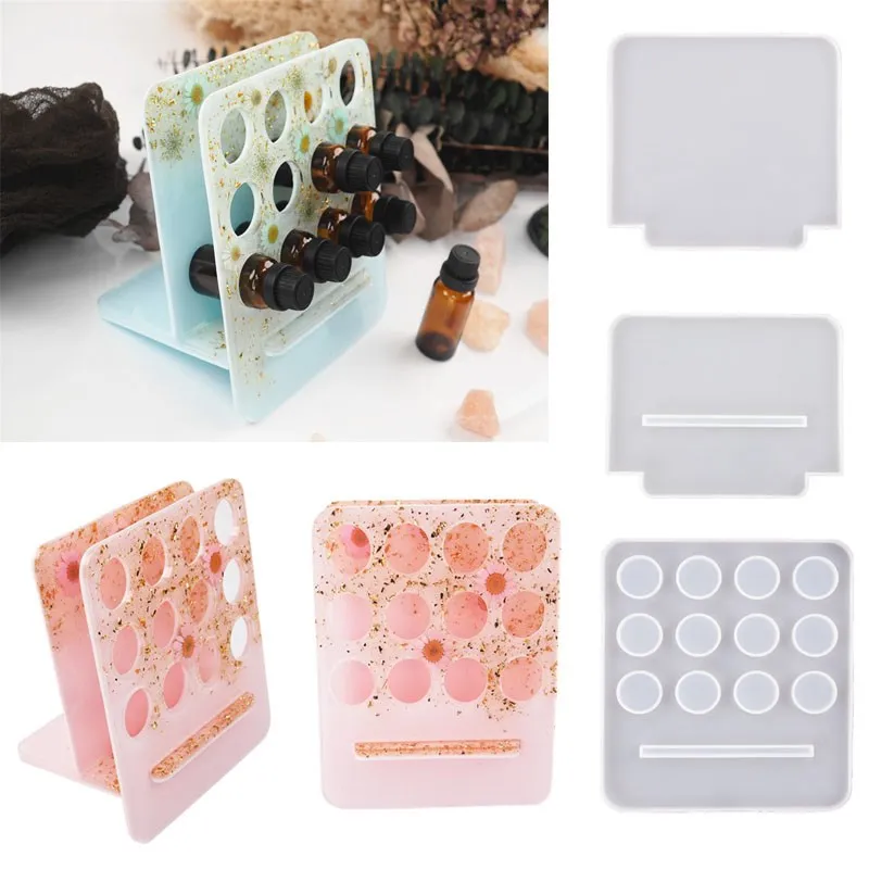 DIY Crystal Resin Mold Essential Oil Bottle Collection Rack Mold With Hole Table Mirror Silicone Mold For Resin