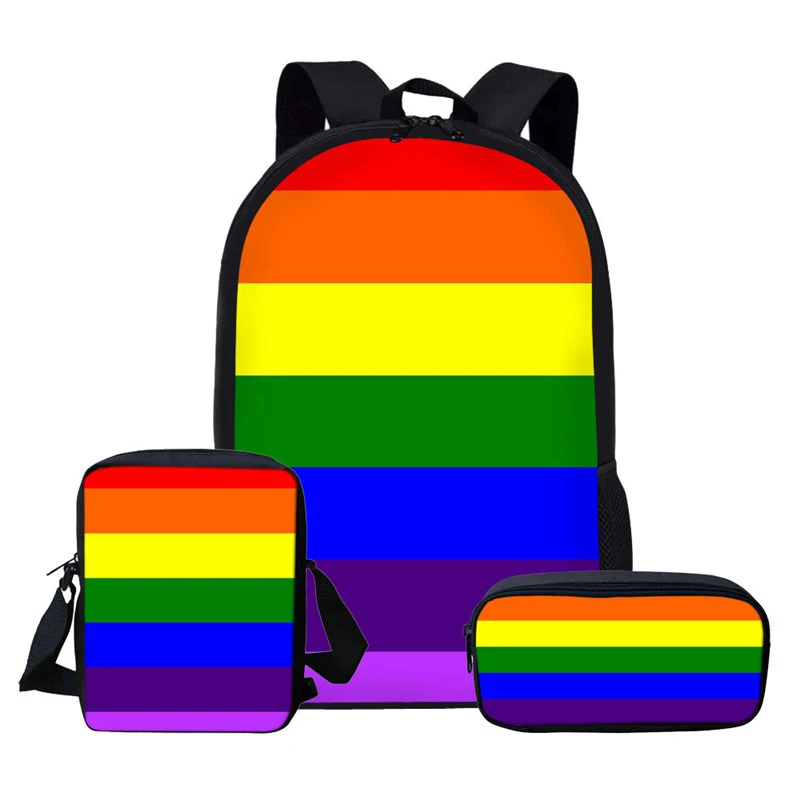 Rainbow Print Children Kid Schoolbag Teenager Teen Girl School Backpack Pencil Student Shoulder Bookbag Set