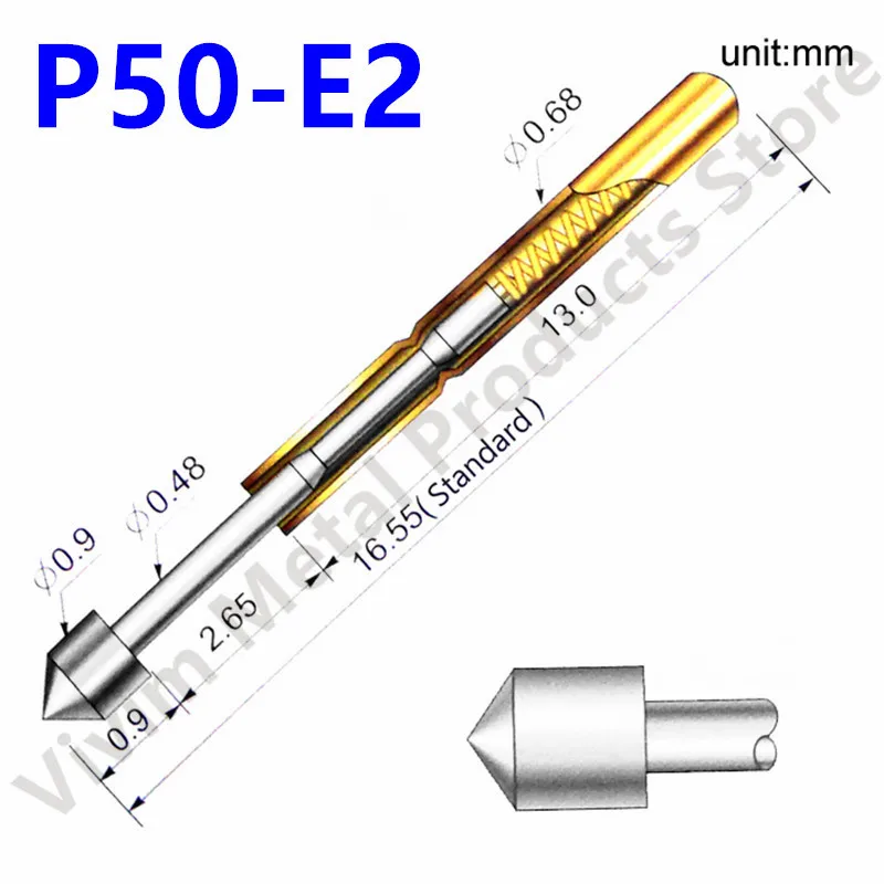 20/100PCS P50-E2 Spring Test Probe Pogo Pin Test Pin Dia0.68mm Tip Dia0.90mm Length16.35mm P50-E Test Tool 20g Elastic Force