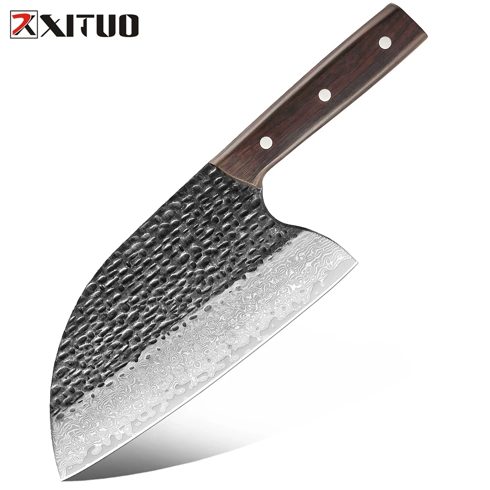 XITUO 8 Inch Butcher Knife 67 layer Damascus Steel Chef Knives 62 HRC Cleaver For Home Kitchen knife Ebony Handle Wide Blade