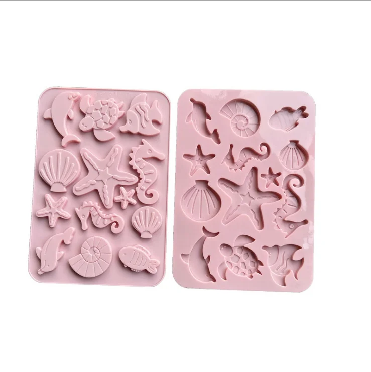 Aouke Fish  Dolphin Cake Mold Seahorse Shell Mould Starfish Sea Turtle Cake Border Fondant for Kitchen Baking Decoration Molds