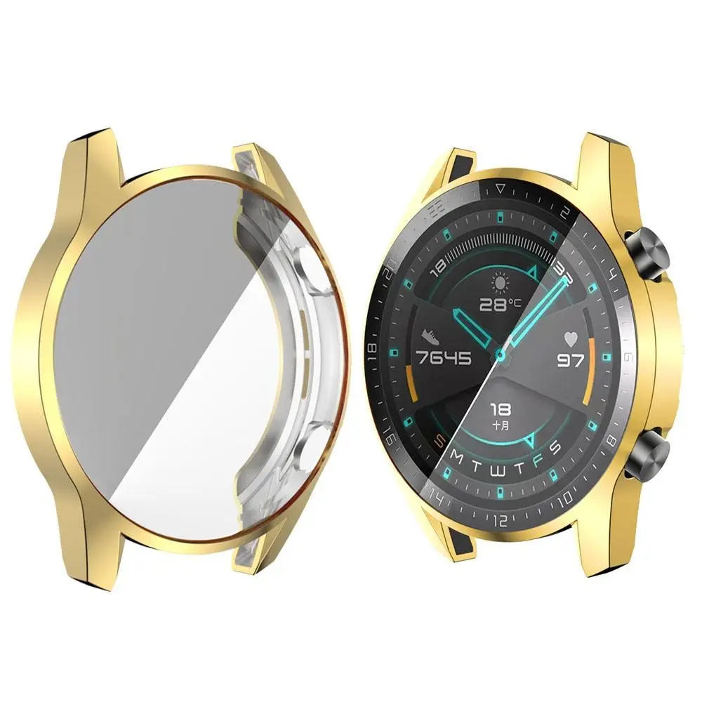 Casing jam tangan TPU cangkang kulit modis pelindung layar penutup penuh Electroplate untuk jam tangan Huawei GT 2 46mm 42mm