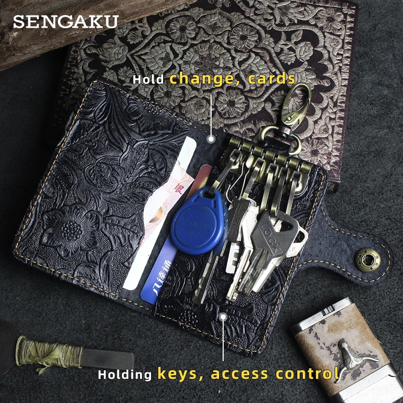 Handmade Genuine Leather Smart Key Wallet  DIY Keychain  Cowhide Housekeeper Key Pocket Portable  Organizer Car Keys Holder