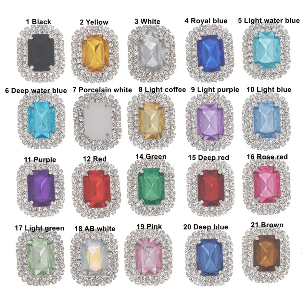 Fashion 10Pcs 28x22mm Double Row Rectangle Rhinestone 4-Hole Sew On With Claw Acrylic Gems Craft Diamante Crystals Jewelry