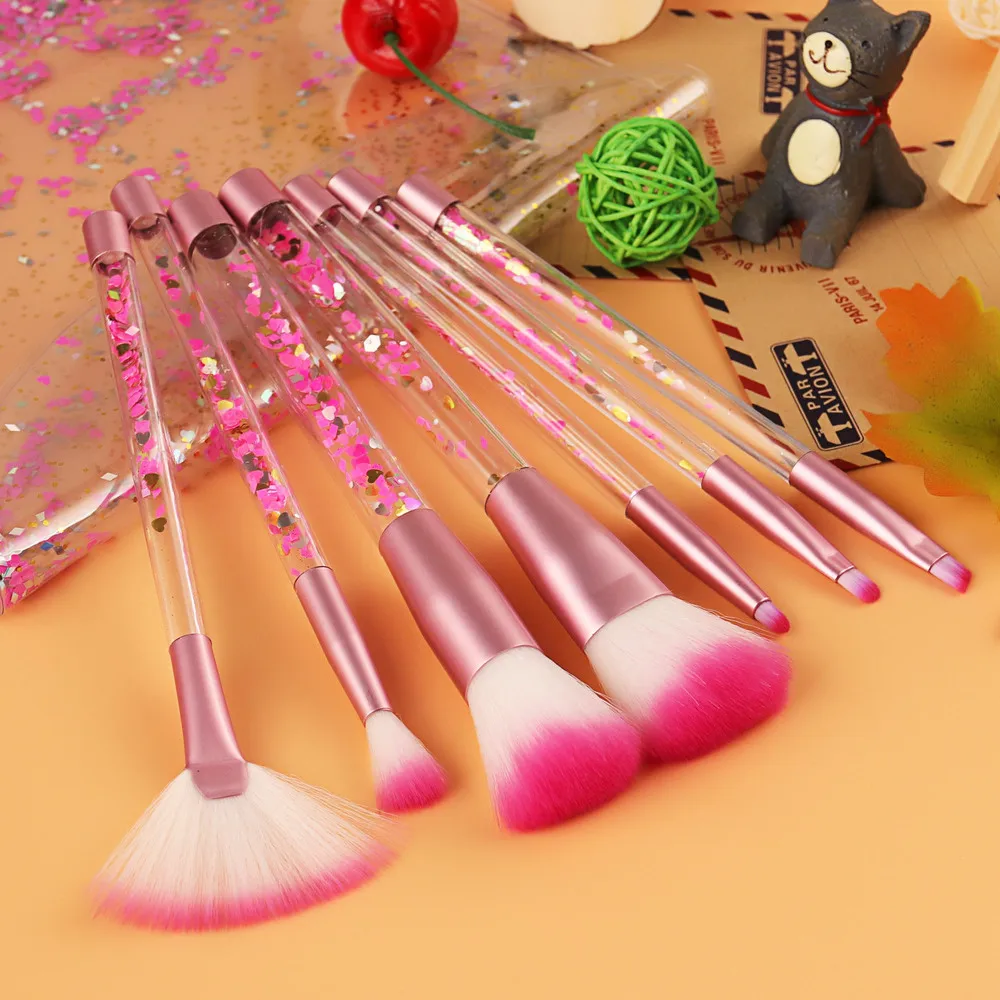 7 Pcs/set Glitter Crystal Handle Makeup Brushes Beauty Make Up Brush Set Cosmetics Foundation Powder Eyeshadow Eyebrow Brush