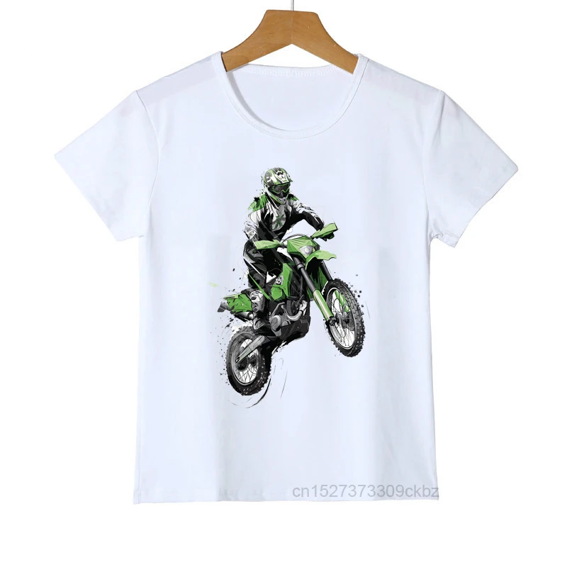 T-shirt For Boys Cool Motorcycle Cartoon Print Boy Clothes Casual Kids Tshirt Summer Hiphop Teen T Shirt White Tops