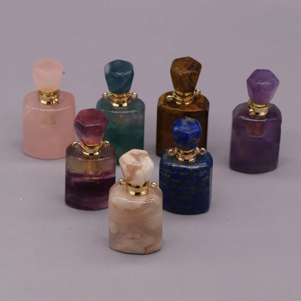 Natural Stone Perfume Bottle Pendant Section Semi-Precious Charms For Women Jewelry Making DIY Exquisite Necklace Accessory