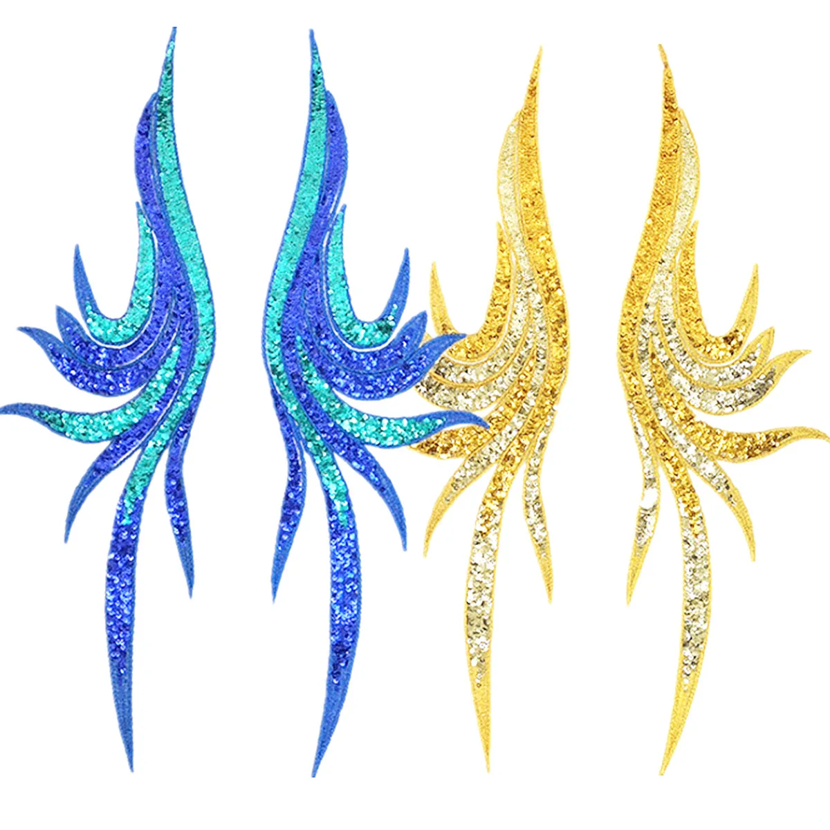 2 Pcs Sequined Embroidery Patches Lace Trims Appliques For Dress Peacock Diy Sewing Apparel Trims 50CM*14CM