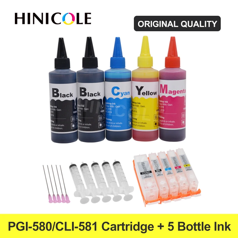 5x 100ml for PGI580 CLI581 Ink Cartridge dye ink compatible For Canon TR7550 TR8550 TS6150 TS6151 TS8150 TS8151 TS8152 printer