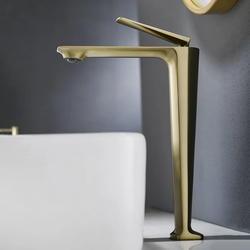 

Bathroom Washbasin Faucet Brushed Gold Brass Cold And Hot Mixer Water Taps Deck Mounted Single Hole Sinle Handle