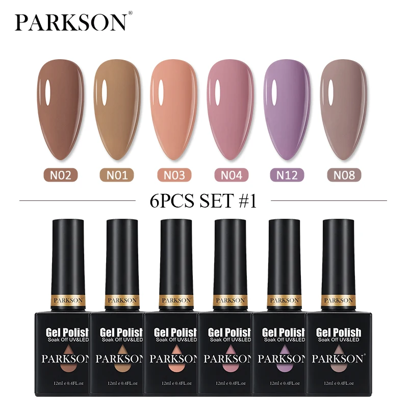 

Parkson 6/10/18PCS Nail Gel Polish Set Nude Pink Gel Varnishes Kit Soak Off UV LED Gel Semi Permanent Nail Art Base Top Coat Set