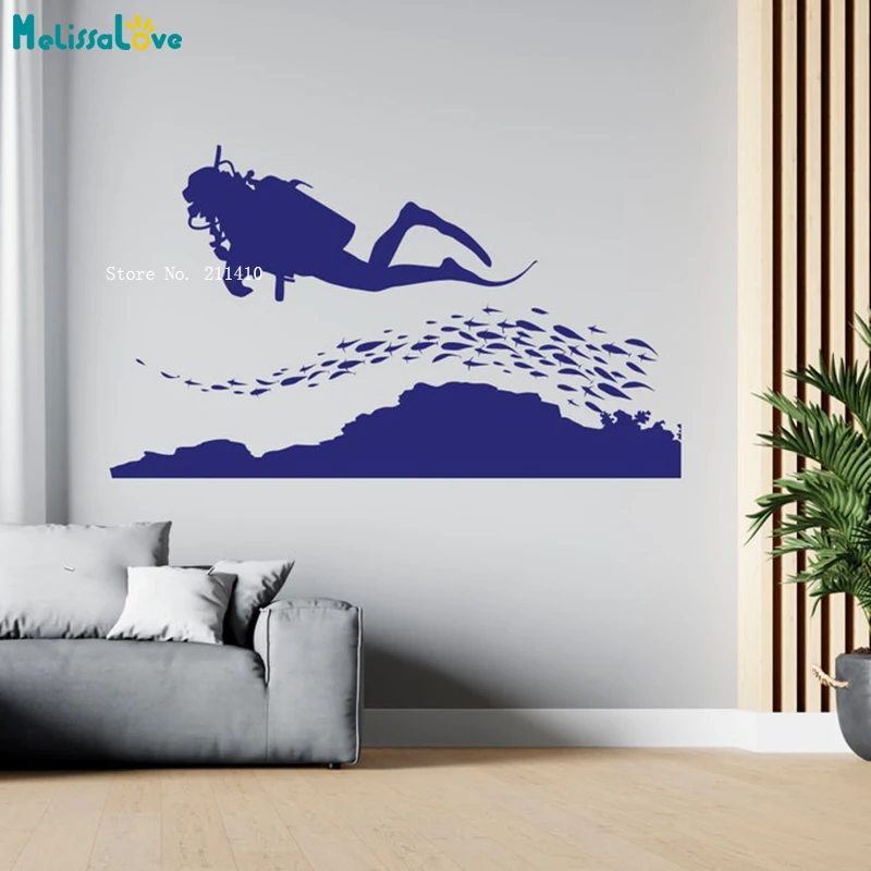 The Magnificent Natural Landscape Under The Sea Scuba Diving Wall Decals Home Art Murals New Design Diver Stickers YT6551