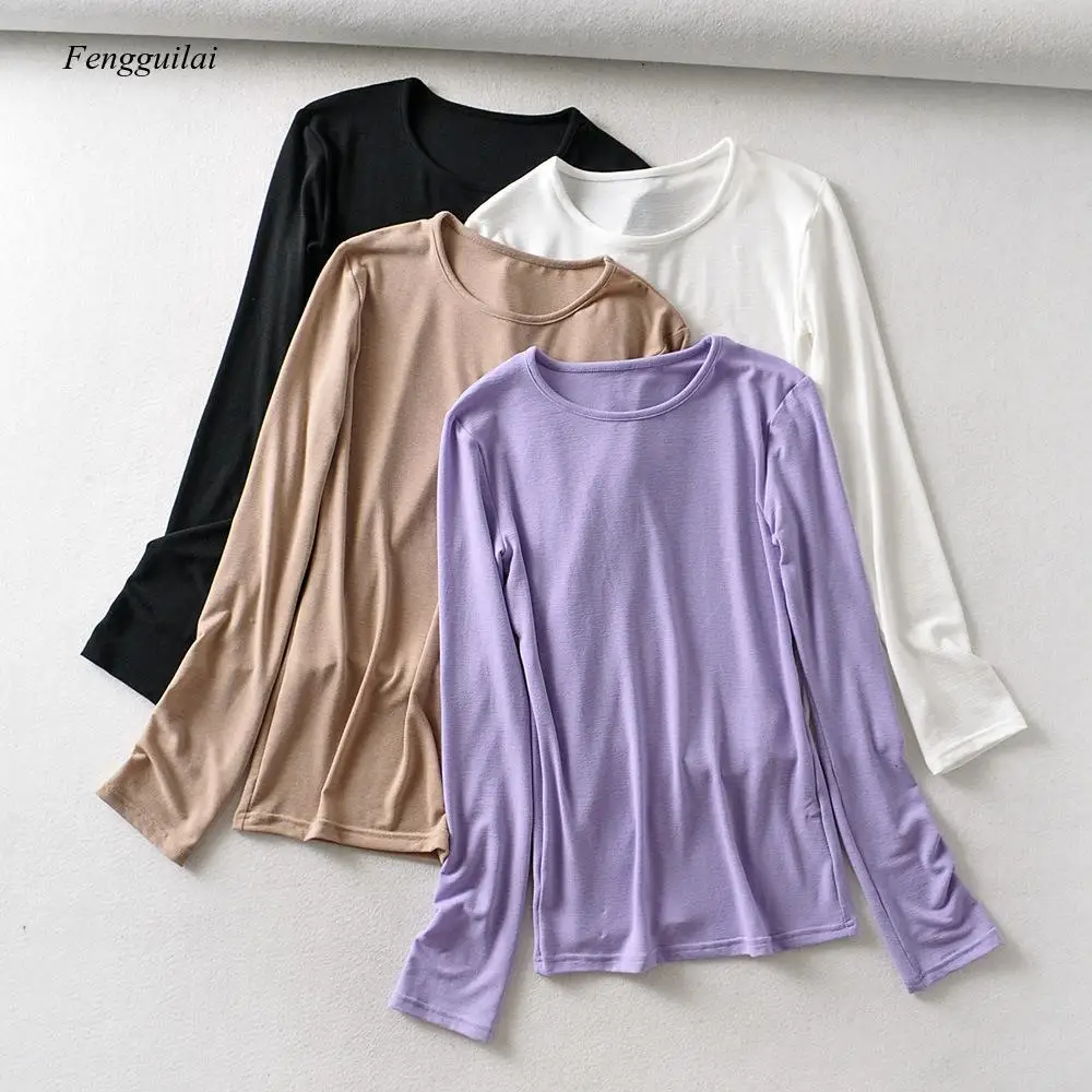 Women Slim Shirt Elastic Long Sleeve T-Shirt Female Autumn Tops and Tees Short Casual