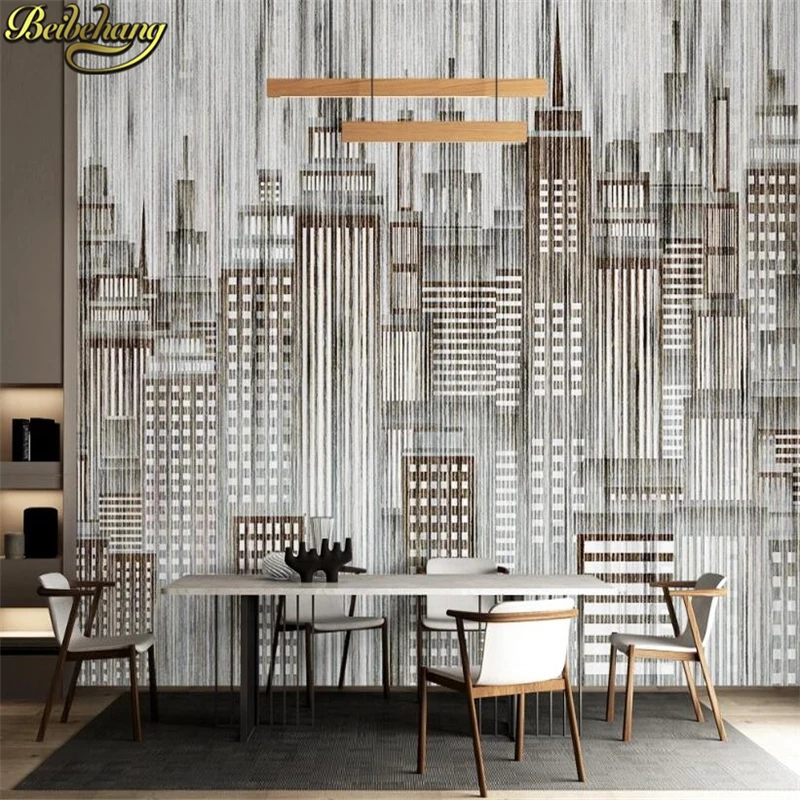 Beibehang-papel tapiz mural 3d para decoración del hogar, papel tapiz de ciudad en blanco y negro para sala de estar, Fondo de tv