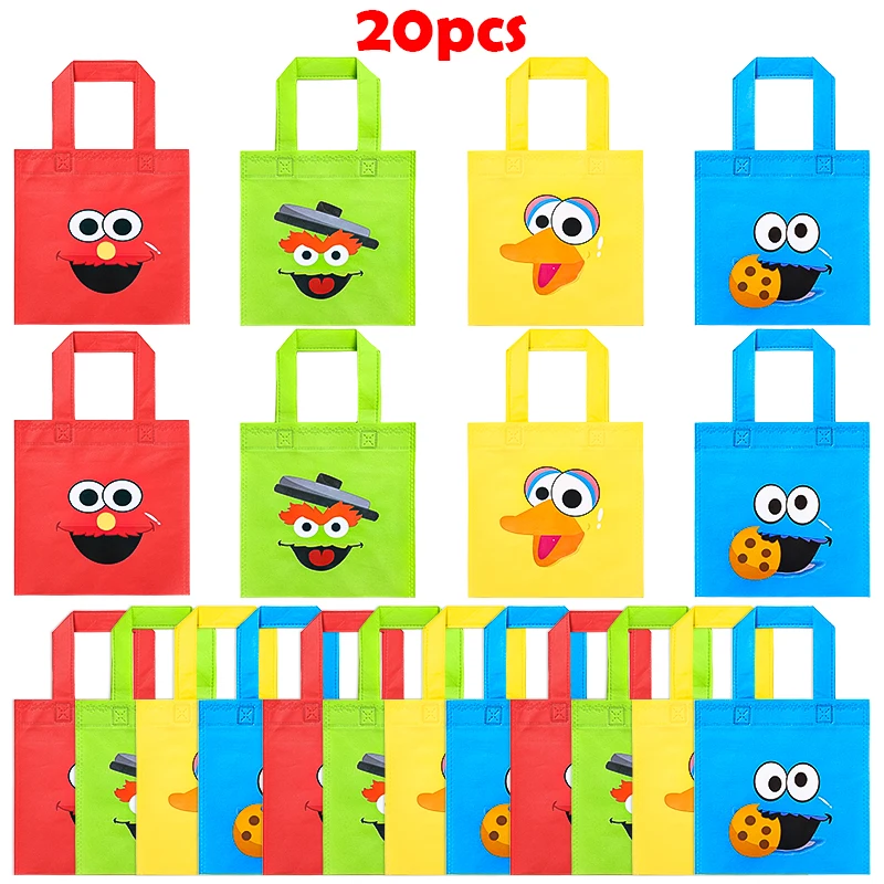 20Pcs Sesame Non Woven Party Favor Bags Monster Reusable Candy Treat Tote Sack with Handle Theme Gift Bags Party Decor for Kids