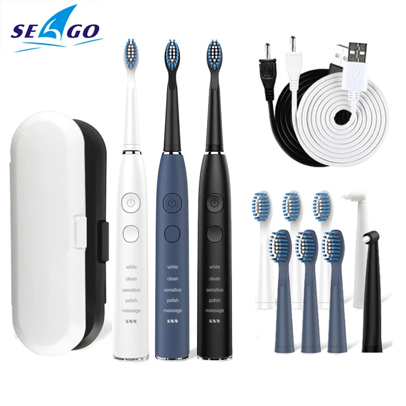 

Seago Sonic Electric Toothbrush SG575 IPX7 Waterproof 5 Pcs Soft Bristle Brush Heads 1 Year Long Durability Time Rechargeable