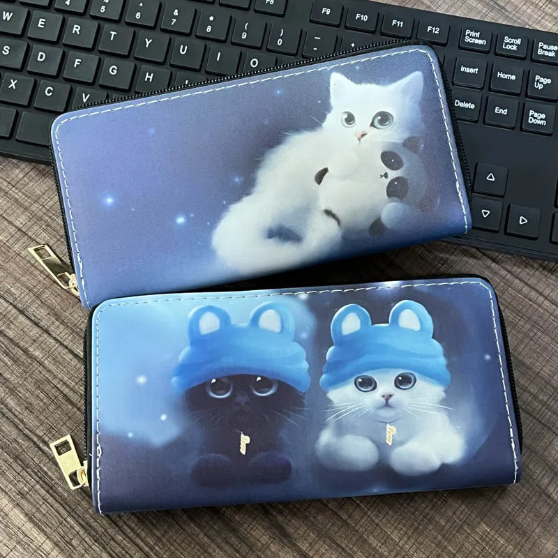 

Women Wallets Long Clutch Lady Purses Handbags Female Moneybags Girls Coin Purse Cards Holder Pouch Cartoon Cat Fold Wallet Bags