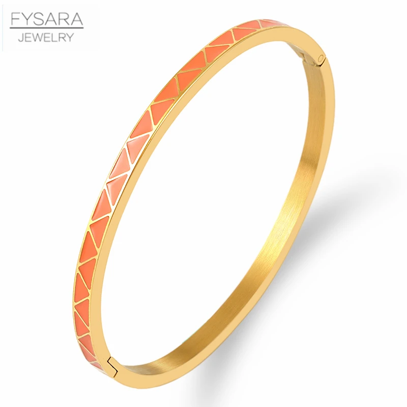 FYSARA Triangle Pattern Bangles For Women Stainless Steel Gold Thin Bangles Bracelets Orange Blue Colour Enamel Jewelry