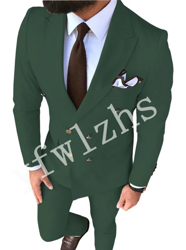 

New Arrival Double-Breasted Groomsmen Peak Lapel Groom Tuxedos Men Suits Wedding/Prom Best Man Blazer ( Jacket+Pants+Tie) B90