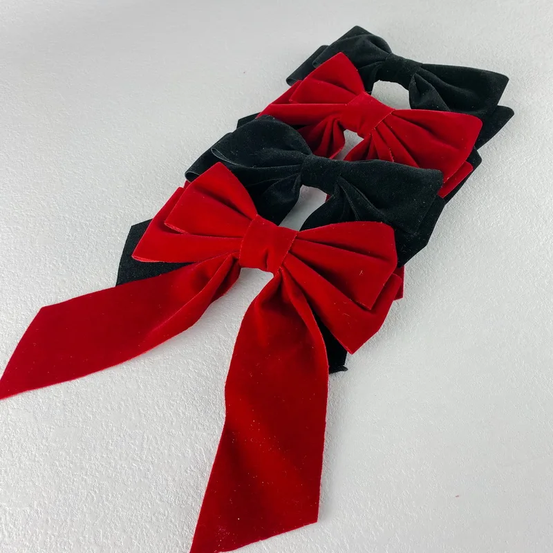 Vintage Red Big Velvet Bow Hair Clip For Women Girl Long Ribbon Hairclip Black Large Barrette Korean Top Hairpin Hair Accessorie