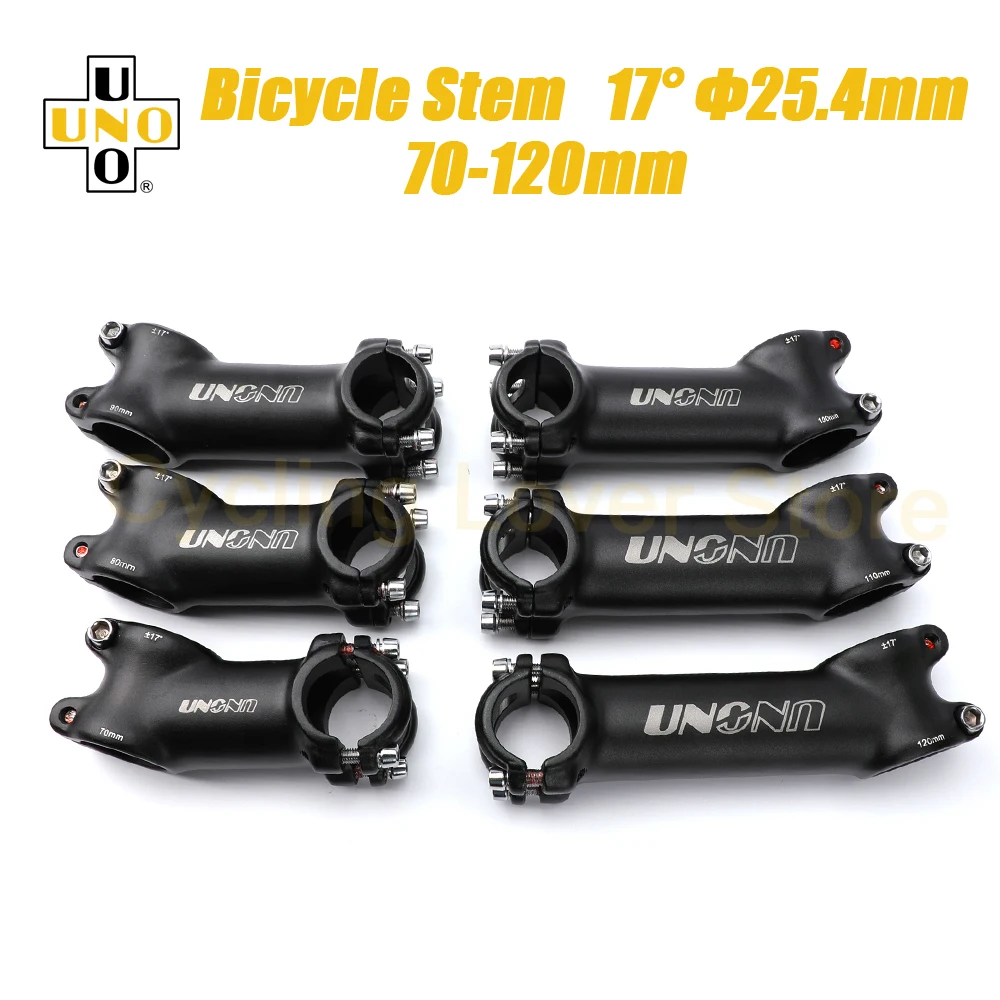 UNO Bicycle Handlebar Stem 25.4mm MTB Power Stem Riser 17 Degree Bike Handlebar Extension 70/80/90/100/110/120mm Bicycle Parts