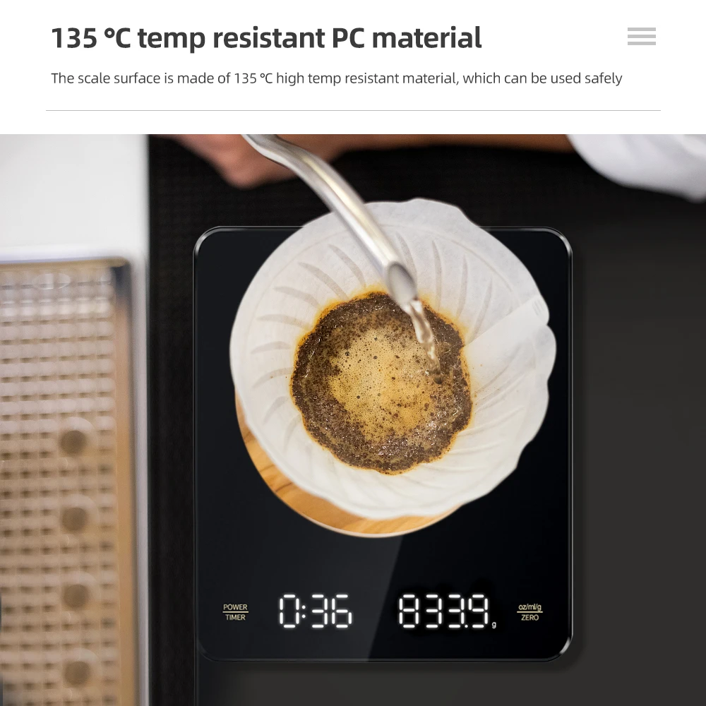 3 كجم/0.1 جرام الإلكترونية القهوة مقياس المطبخ وزن توقيت اليد تختمر القهوة LED شاشة خفية شحن ميزان إلكتروني المنزلية