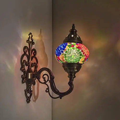 

Handmade Wall Lamp Mosaic Shade, 2019 Stunning 16.5 "Height-4.5" Globe, english Moroccan Glass Lantern Arabian Bedside Home De