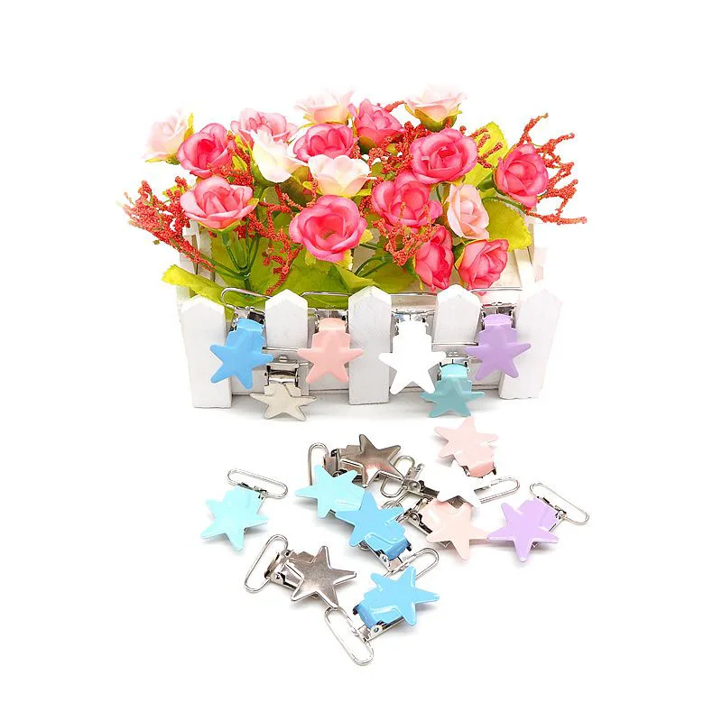 Chenkai 50PCS 1'' 25mm Star Metal Suspenders Dummy Pacifier Soothers Holder Clips For DIY Baby Teething Chains Toy Accessories