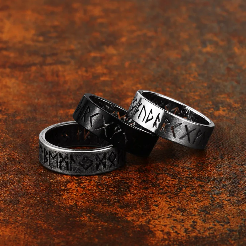 Dropshipping Viking Nordic Style Men Ring  Vintage Jewelry  Amulet Rune Finger Hollow Jewelry