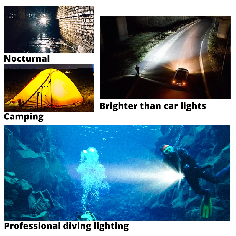 10000mAh Professional Diving Flashlight XHP70.2/XHP90.2 Stepless Dimming IPX8 Waterproof Underwater LED Torch By 26650 Batteries
