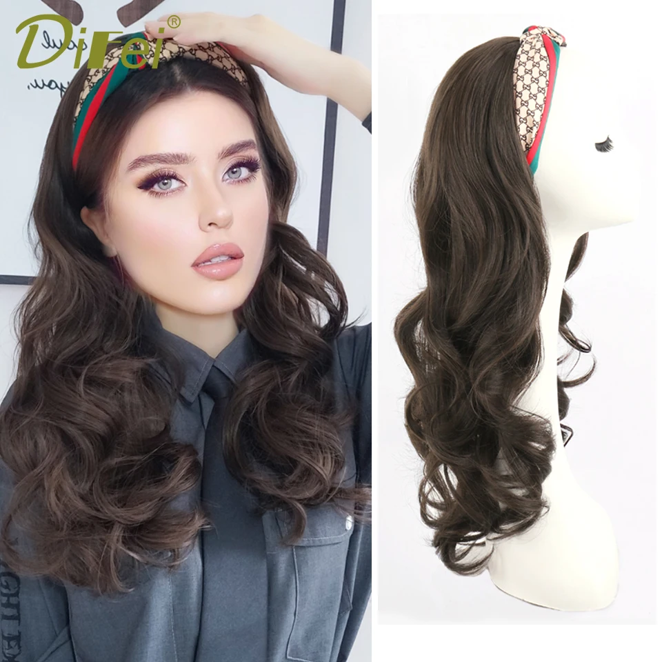 DIFEI Synthetic Headband Wigs Short Straight Natural Black Bob Wig Fit The Head Heat Resistant Fake Hair For White/Black Women