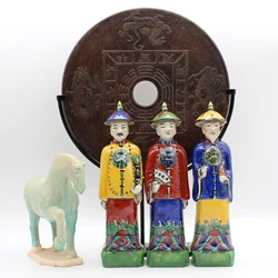 Ceramic chinese emperor statue in Qing dynasty, Hand painted ceramic figurine, Table accessory