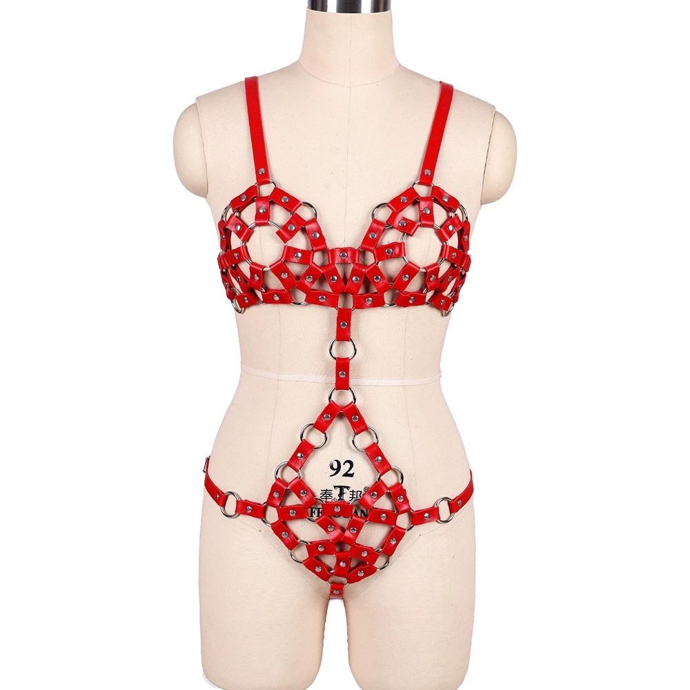

PU Leather Women Harness Bra Punk Lingerie Gothic Clothes Chest Straps Suspenders Belts Set Sexy Full Body Harness Belt Bondage