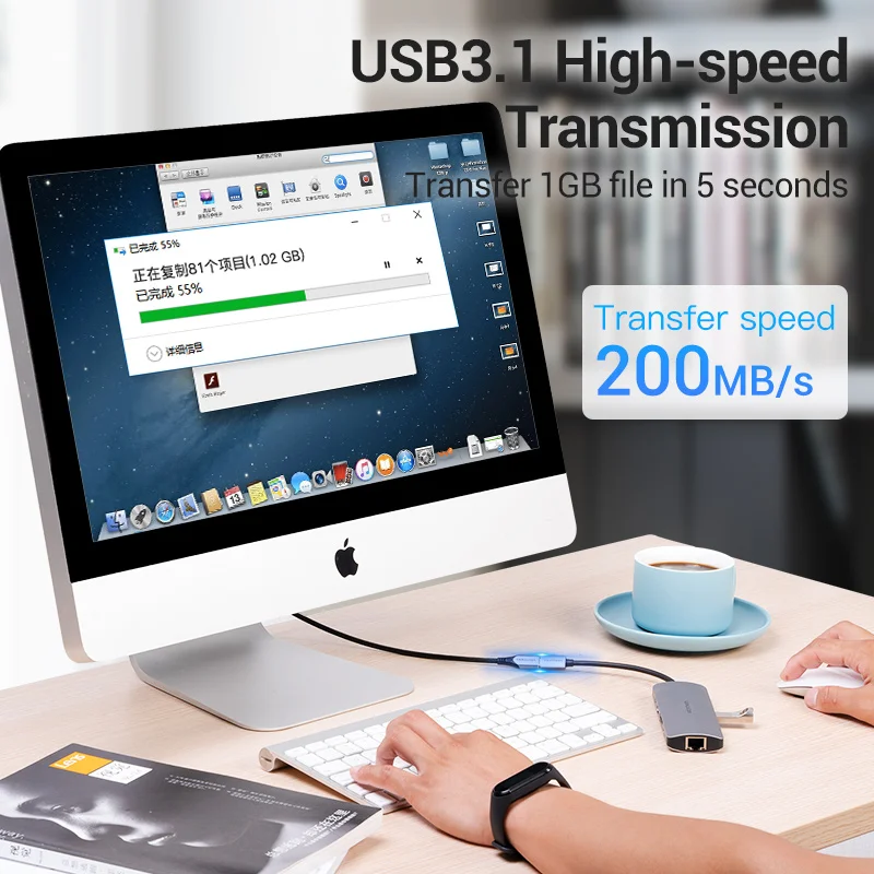 Przedłużacz VENTION USB C męski na żeński przedłużacz typu C Thunderbolt 3 4K do MacBooka Przedłużacz typu C 3.1