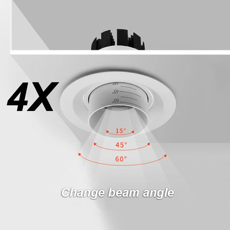 Adjust angle LED downlight 4000K neutral white ceiling LED downlight COB spot rotate 15 30 60 degree downlight LED black white