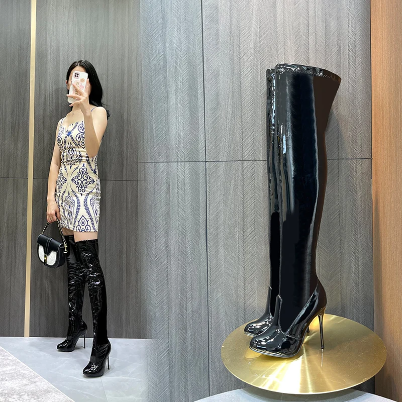 SDTRFT Brand 10cm Thin High Heels Over The Knee Motorcycle Long boots Unisex botas mujer ladies wedding Pumps Black Women Shoes