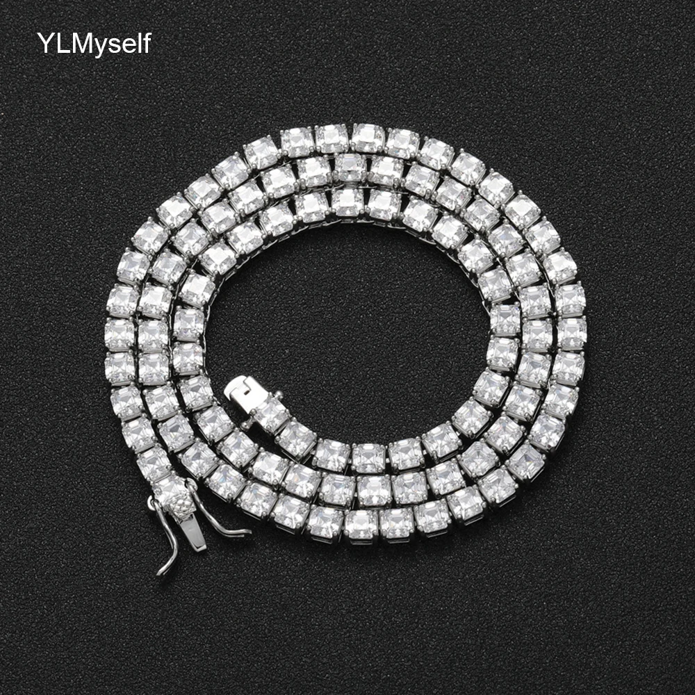 

YLMyself 4MM Square Zircon Tennis Necklace Bracelet Brass 7–20 Inch Hip Hop Rock Bling Chain Jewelry For Men