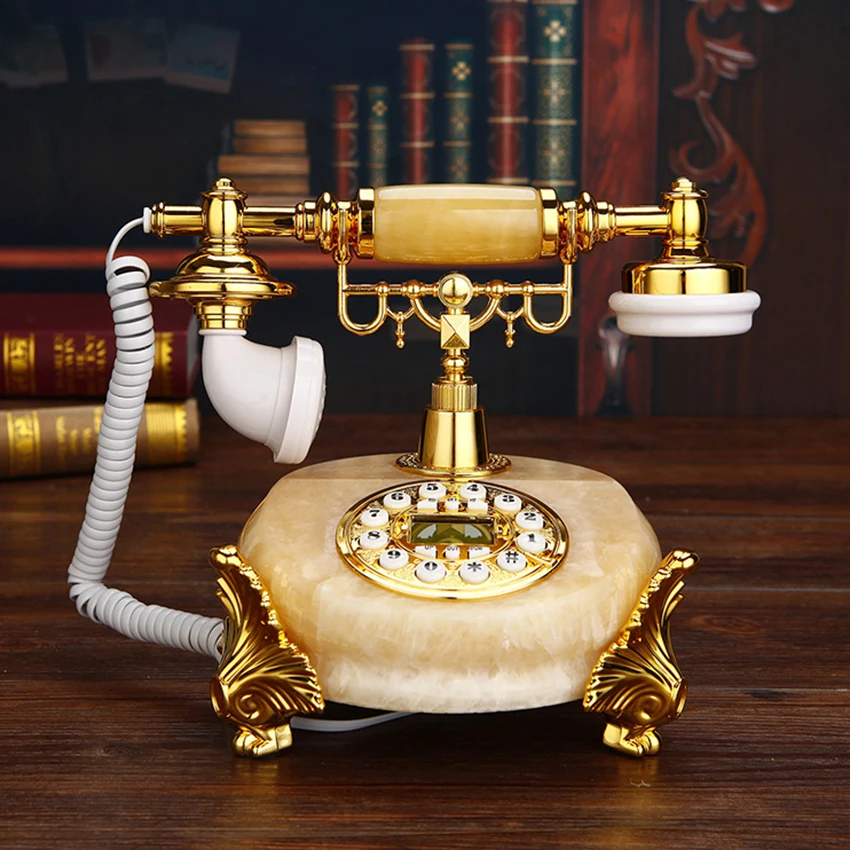 Antique Corded Telephone Landline Phone Yellow Jade with FSK & DTMF Caller ID, Classic Ringtones, Backlight for Home Decoration